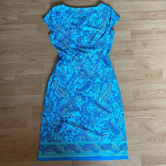 Talbots Blue Effortless Jersey Tie Dress Paisley Garden Size Small - Picture 8 of 10
